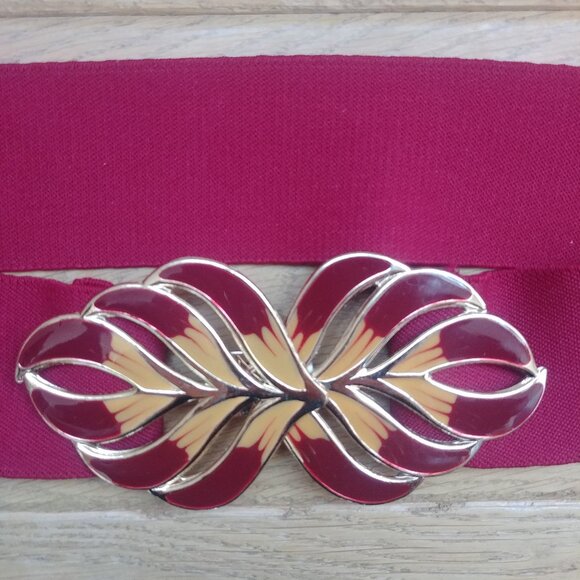 Vintage made in Korea red gold clasp buckle belt stretch - Picture 2 of 12